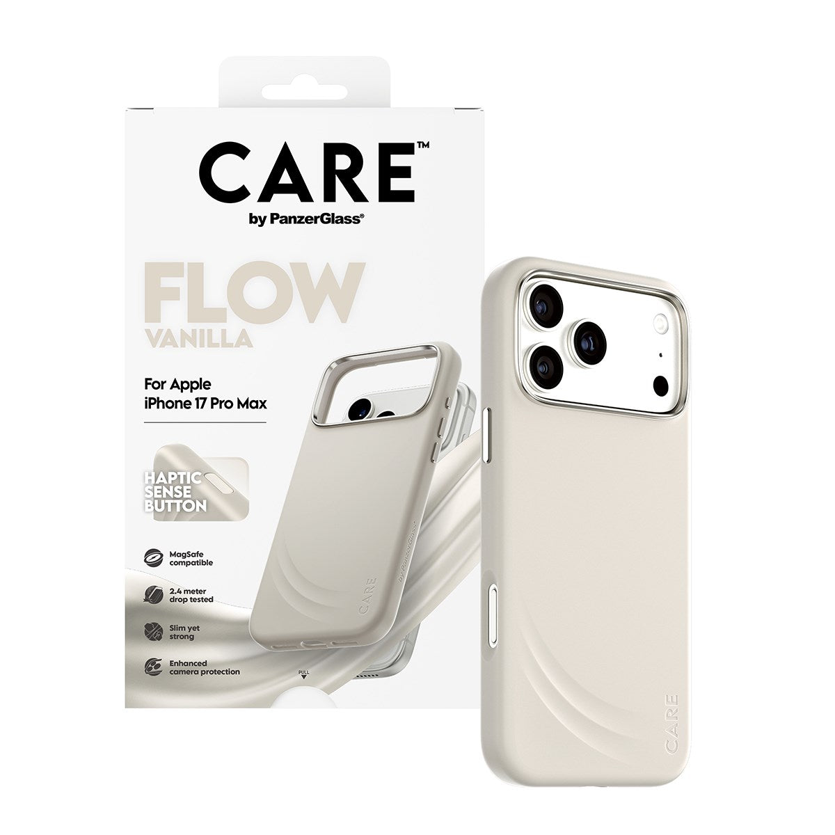 CARE by PanzerGlass® Feature FLOW Case Vanilla m. Cutout for Haptic & MagSafe iPhone 17 Pro Max